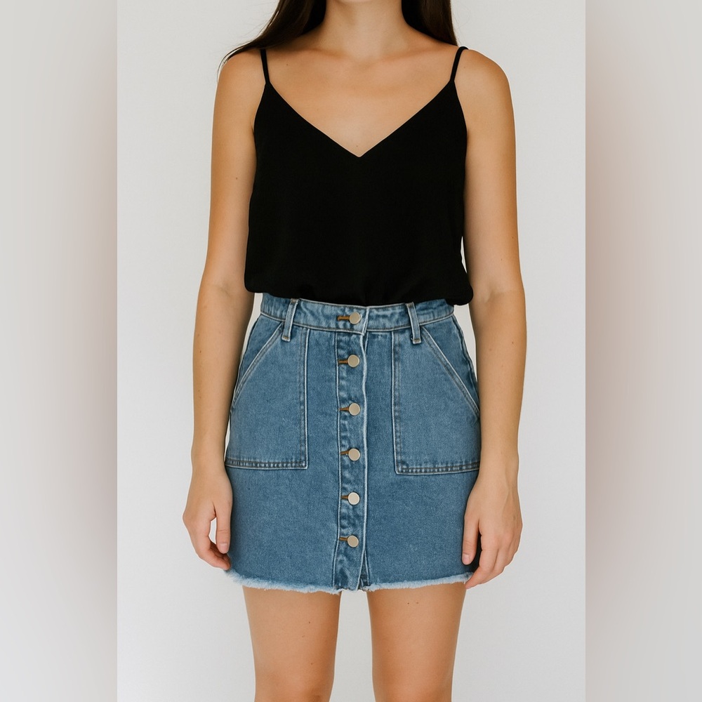 Denim Co || Button Front Denim Skirt